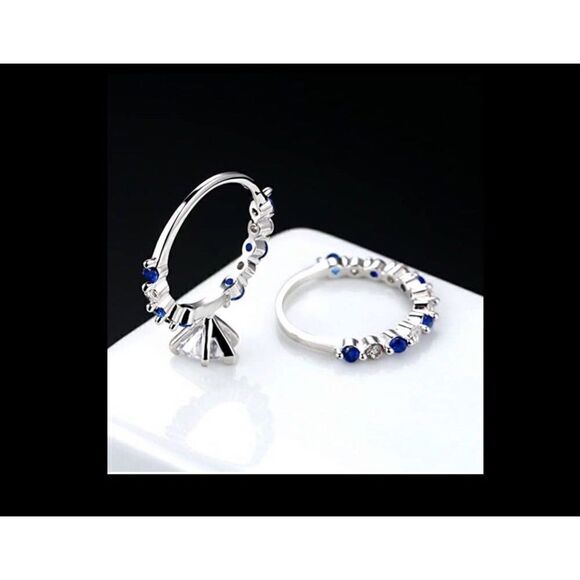 NEW~2.5 Ct. Blue & White Lab Created Sapphire Wedding/Bridal Ring Set Sz 8 - Picture 5 of 5